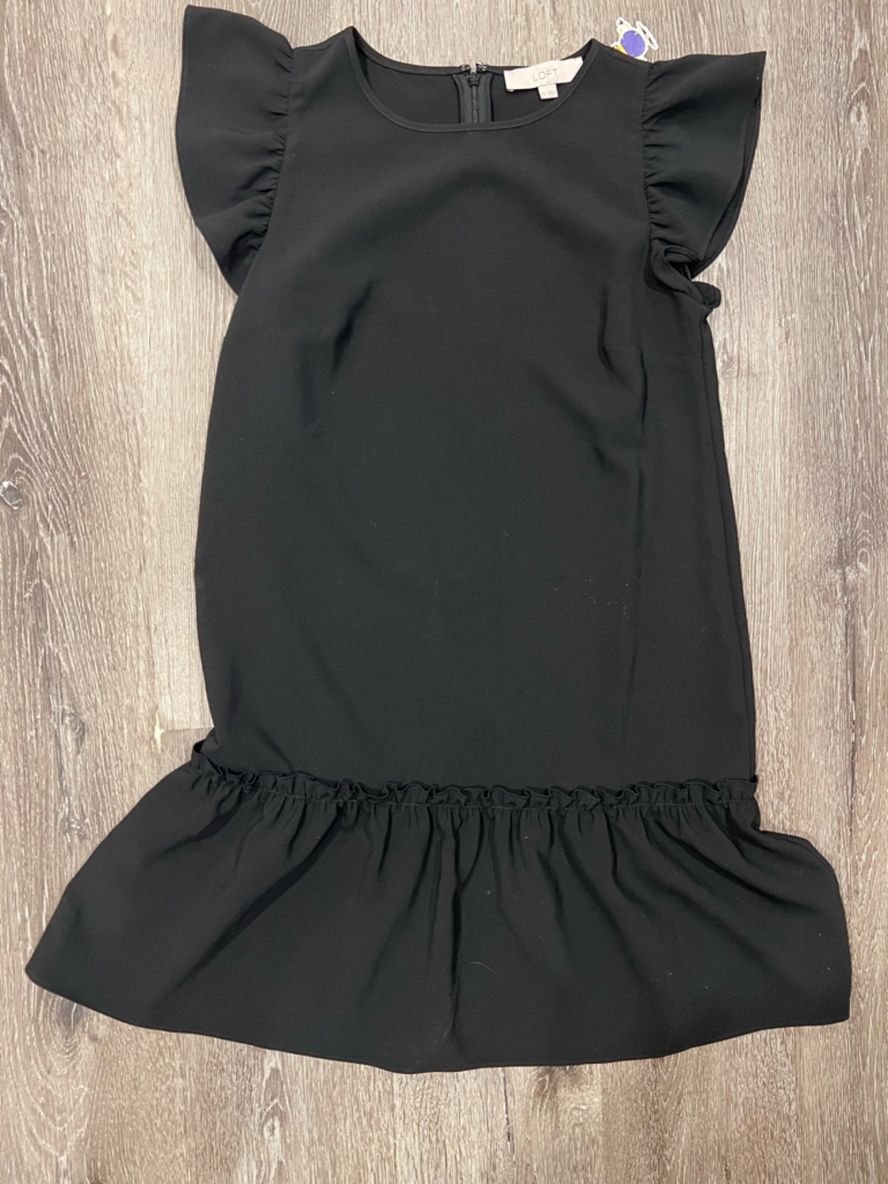 LOFT Black Flutter Sleeve Ruffle Hem Women’s Dress